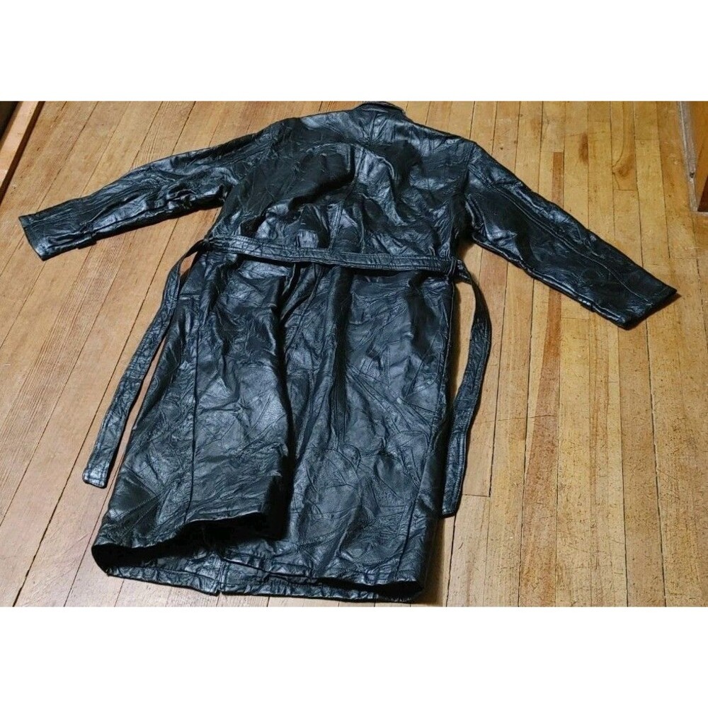 Vintage Y2K Genuine Leather Navarre Leather Company Black Belted Trench Coat L - Picture 4 of 7